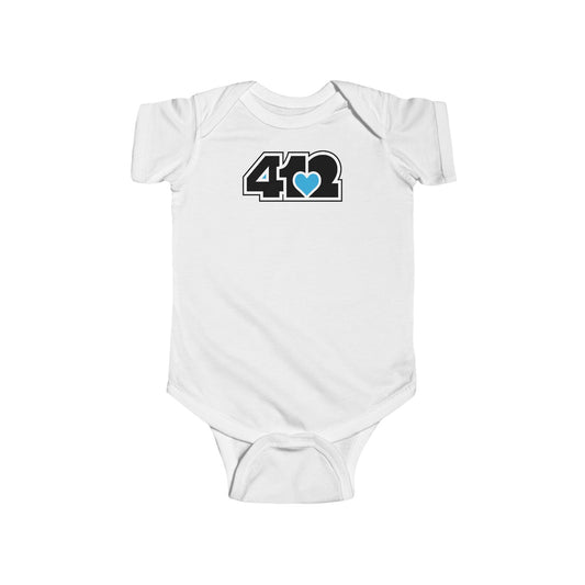 412 Infant Bodysuit - Blue Heart, Black Logo