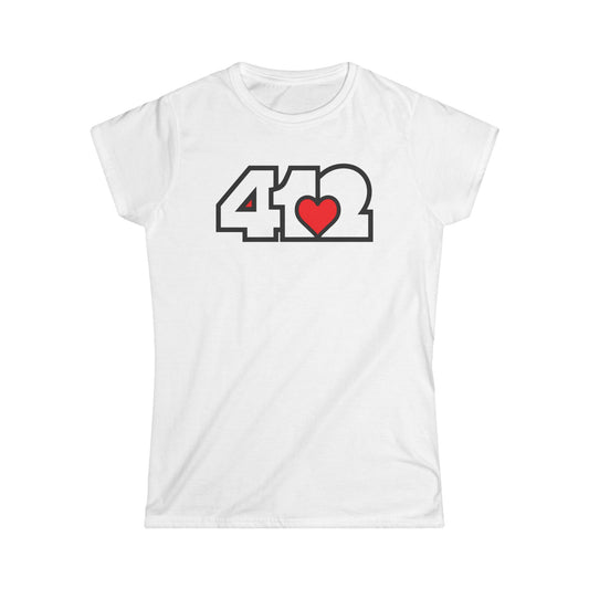 412 Women's Softstyle Tee - Red Heart, White Logo