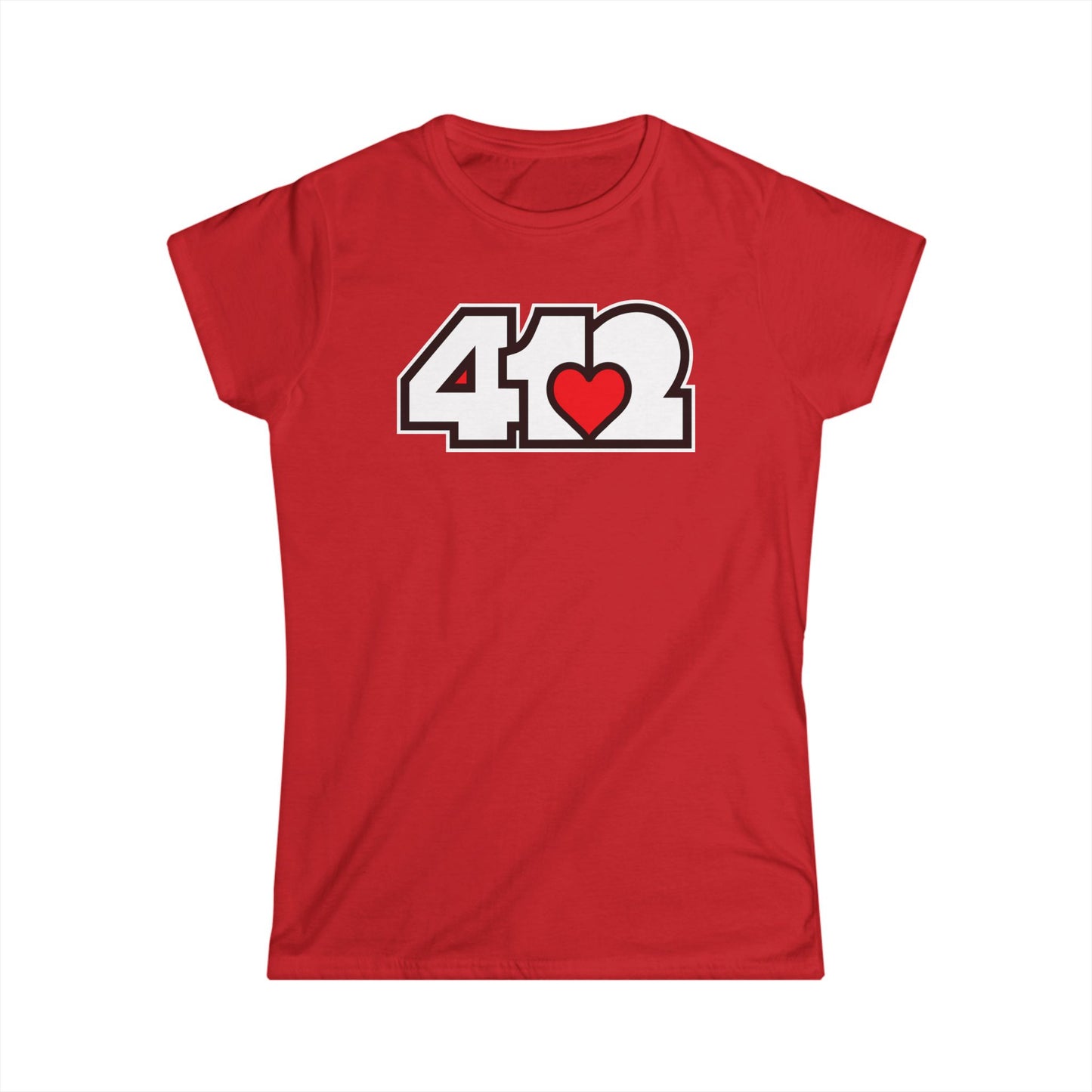 412 Women's Softstyle Tee - Red Heart, White Logo