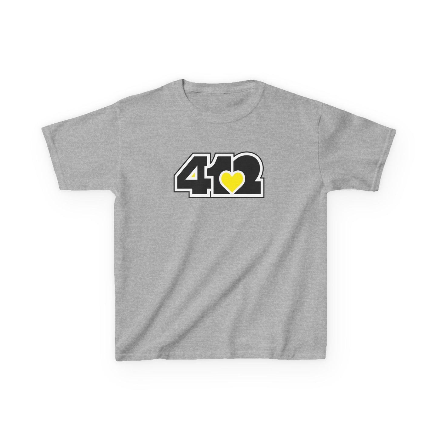 412 Kids Cotton Tee - Yellow Heart, Black Logo