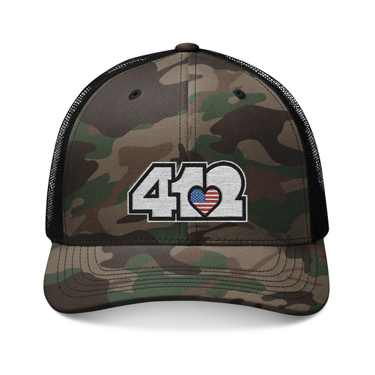 Stars & Stripes Embroidered Camo Trucker Hat