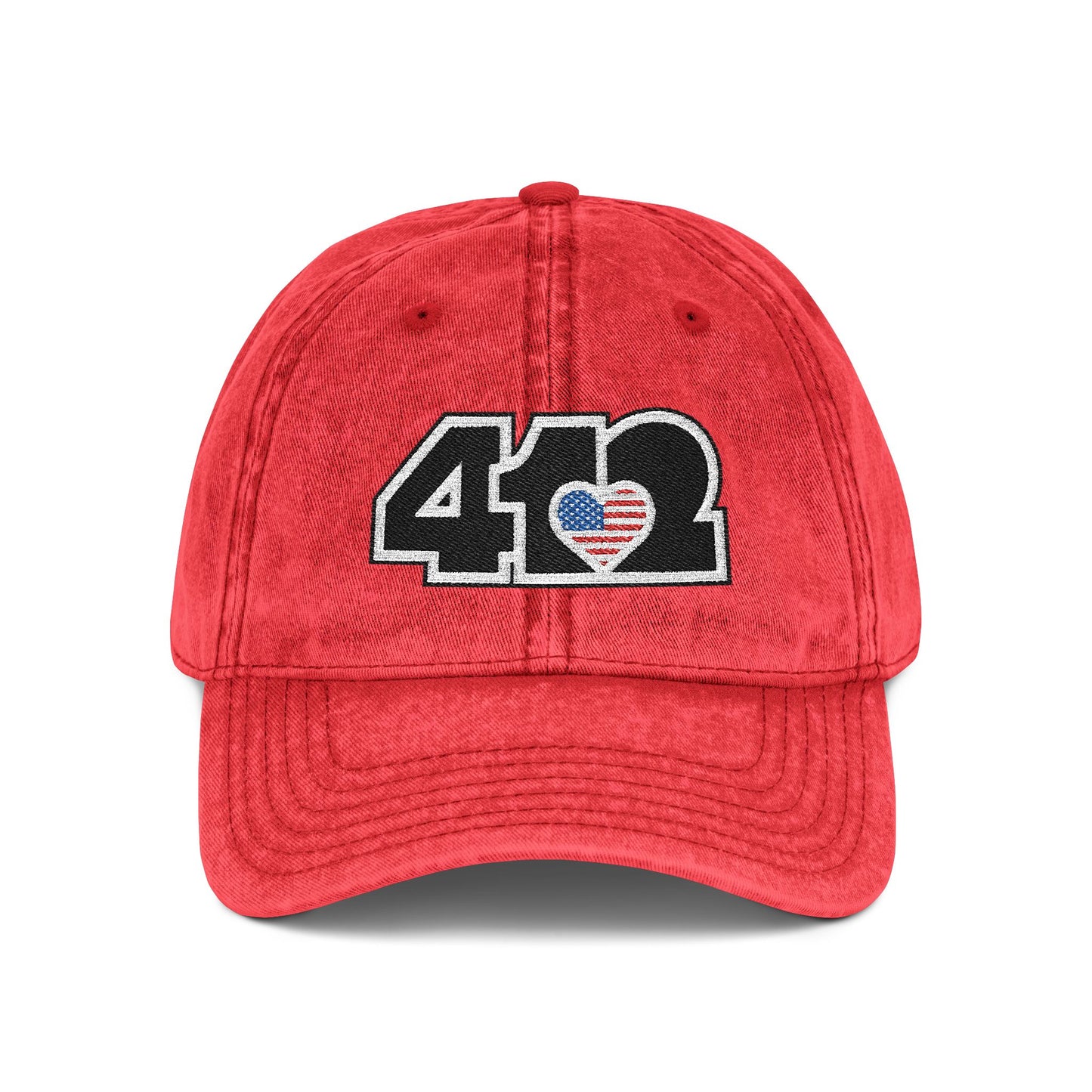 412 Vintage Crown – Embroidered Stars & Stripes Heart, Black Logo