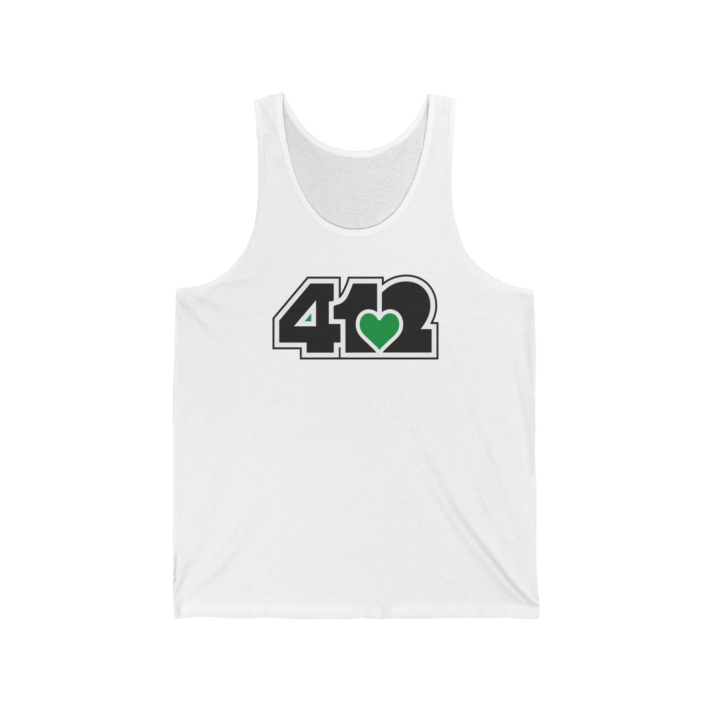 412 Unisex Jersey Tank - Green Heart, Black Logo