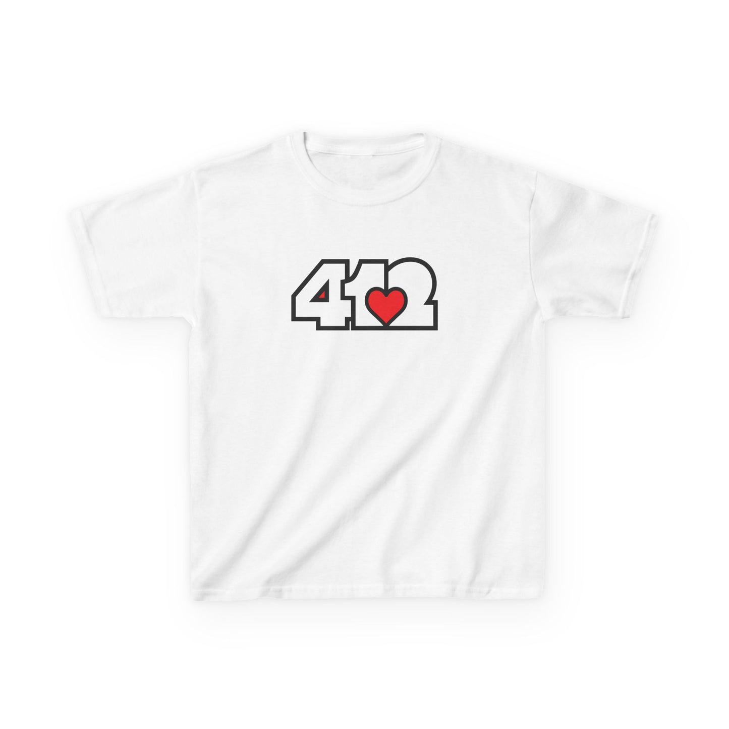 412 Kids Cotton Tee - Red Heart, White Logo