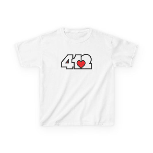 412 Kids Cotton Tee - Red Heart, White Logo