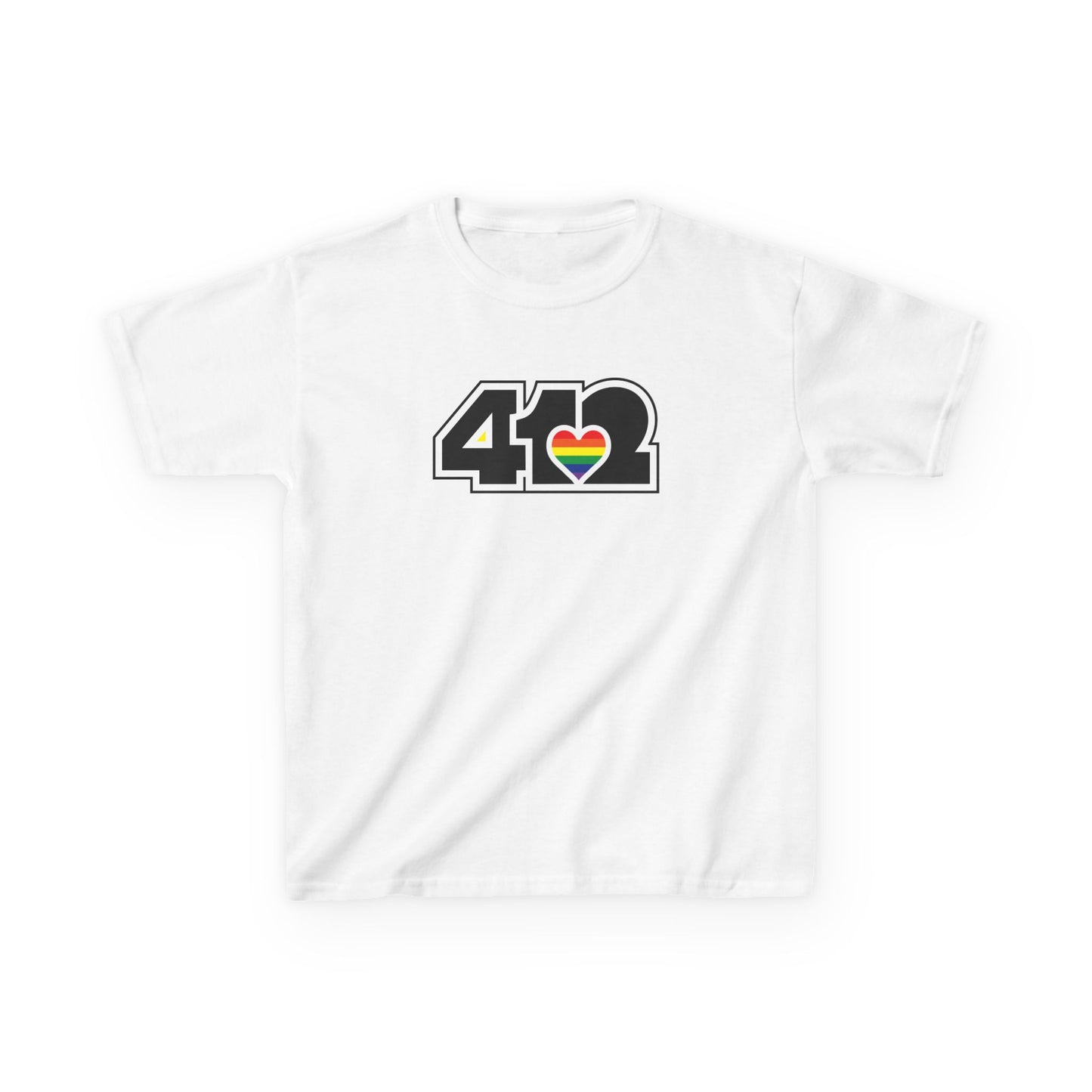 412 Kids Cotton Tee - Rainbow Heart, Black Logo