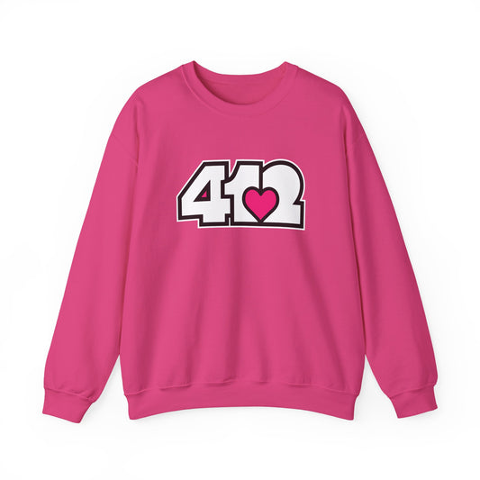 412 Crew Neck Sweatshirt  - Pink Heart, White Logo
