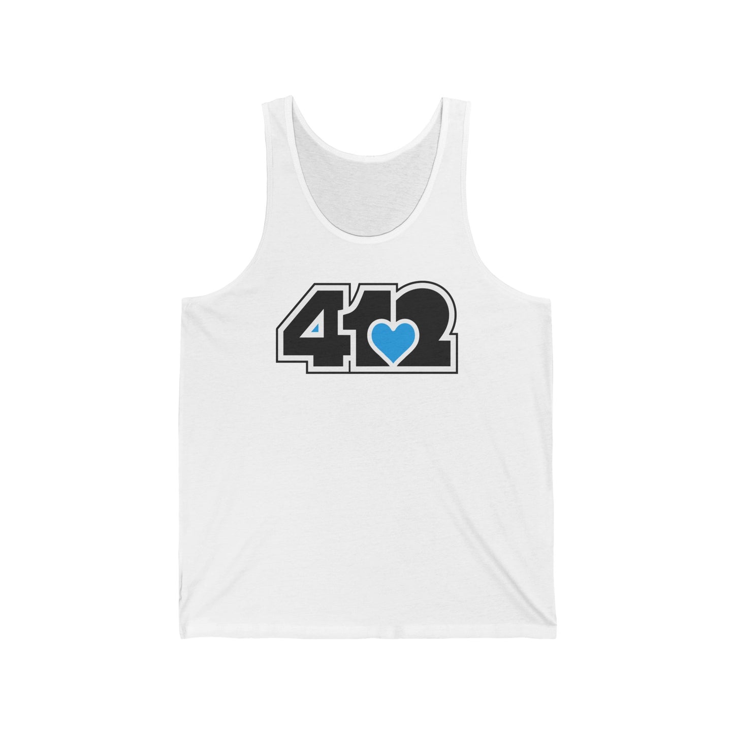 412 Unisex Jersey Tank - Blue Heart, Black Logo