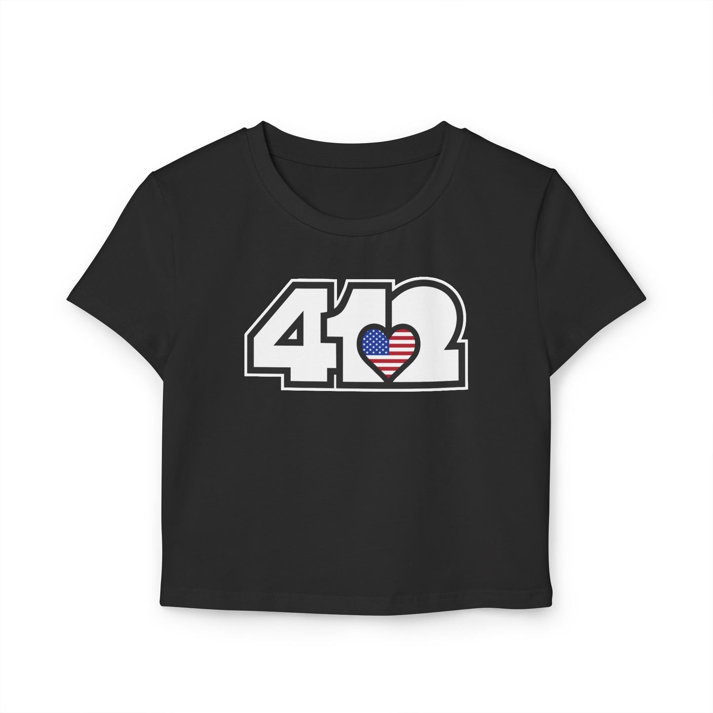 412 Women's Crop Top – Stars & Stripes Heart, White Logo