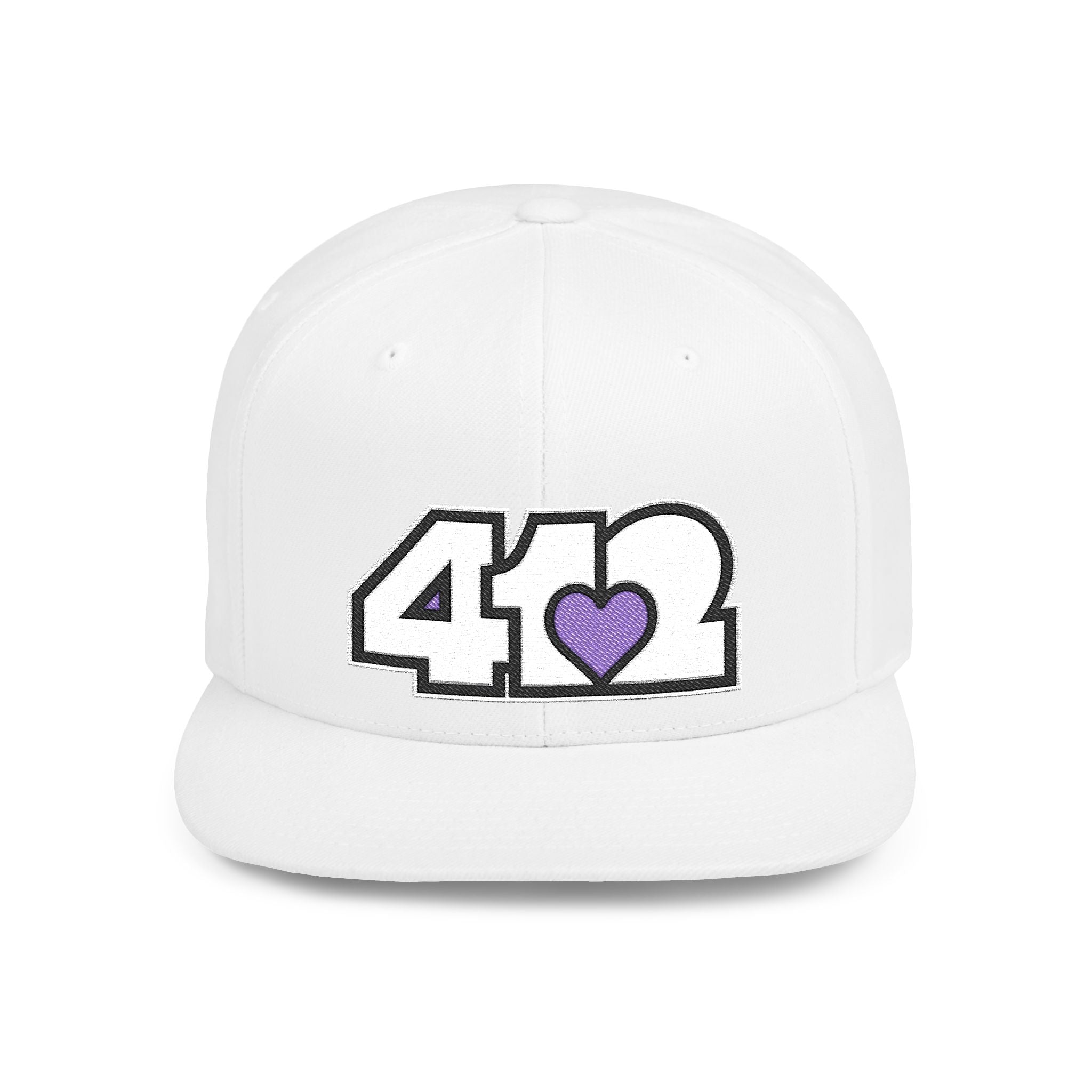 Pittsburgh 412 White & Purple Embroidered Flat Bill Snapback Hat