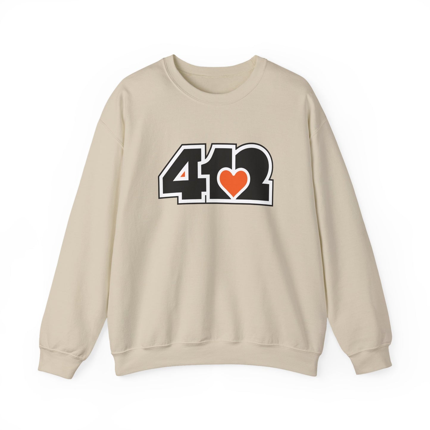 412 Crew Neck Sweatshirt  - Orange Heart, Black Logo