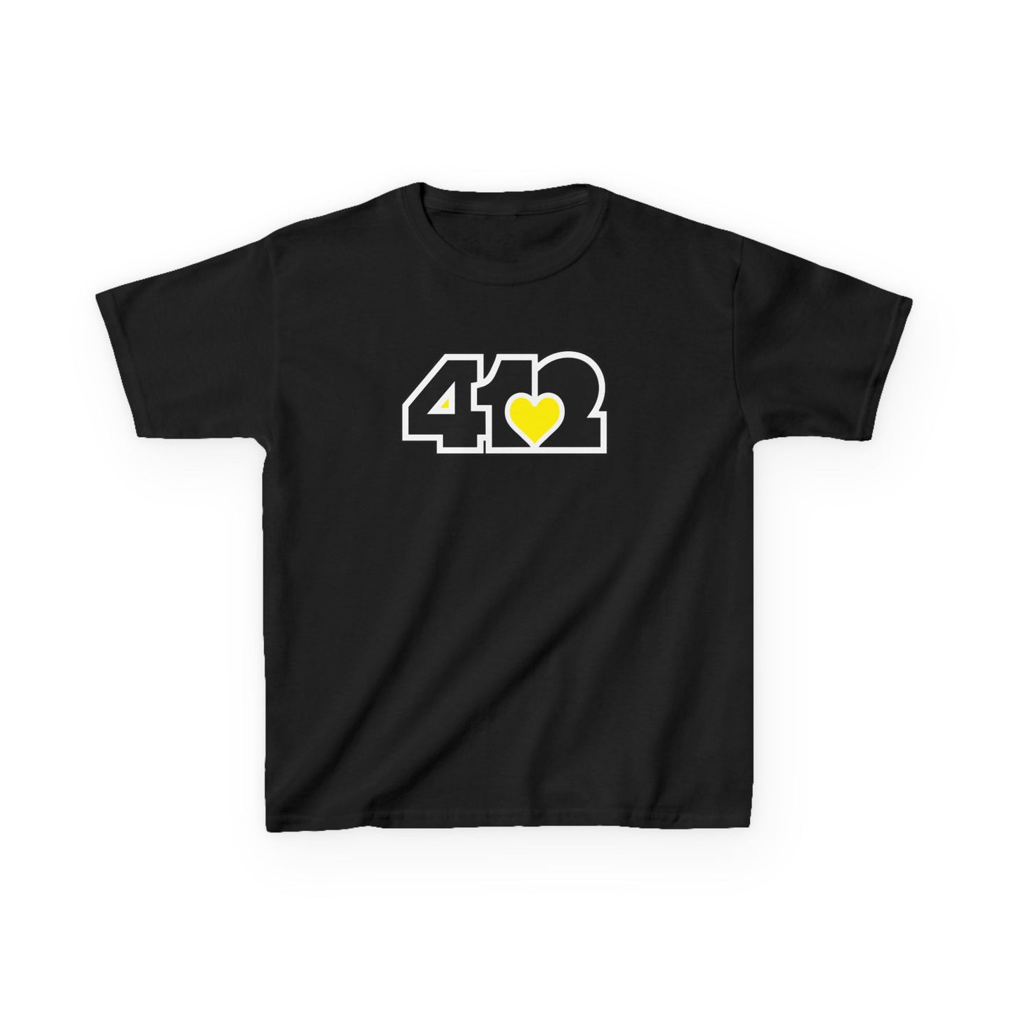 412 Kids Cotton Tee - Yellow Heart, Black Logo