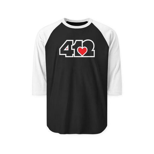 412 Raglan Baseball Tee - Red Heart, Black Logo