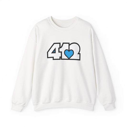 412 Crew Neck Sweatshirt  - Blue Heart, White Logo