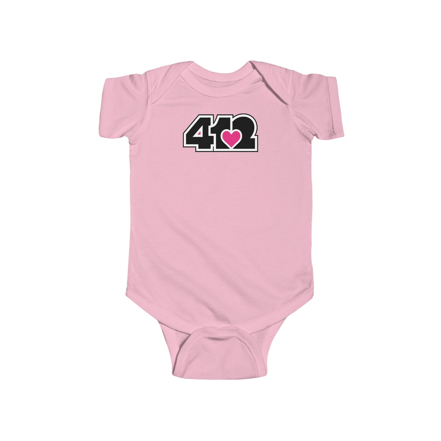 412 Infant Bodysuit - Pink Heart, Black Logo