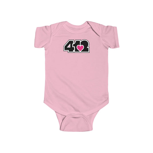 412 Infant Bodysuit - Pink Heart, Black Logo