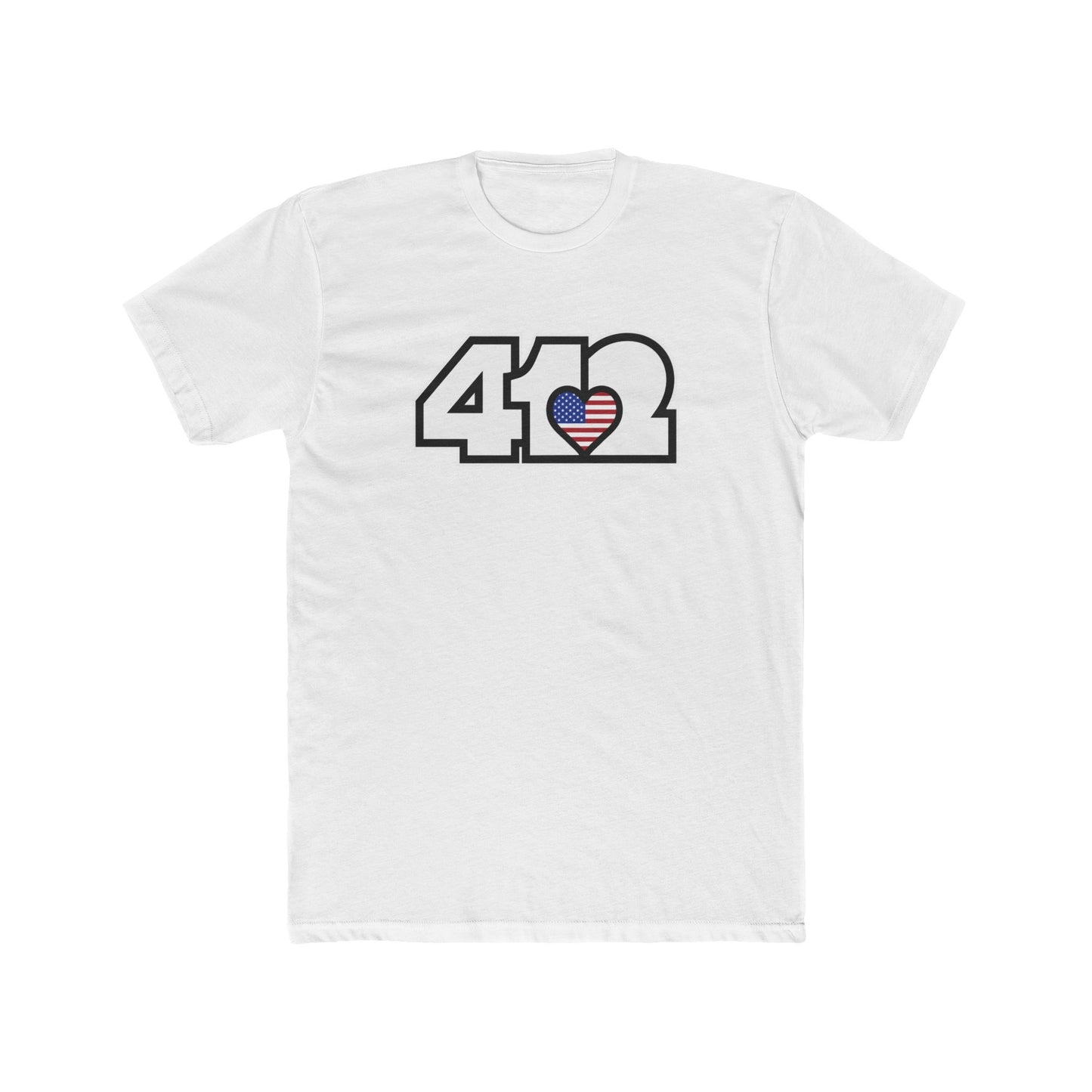 412 Contoured Fit Tee - Stars & Stripes Heart, White Logo