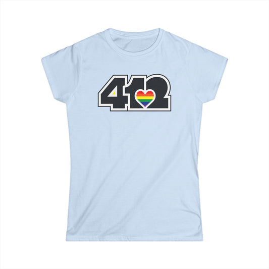 412 Women's Softstyle Tee - Rainbow Heart, Black Logo