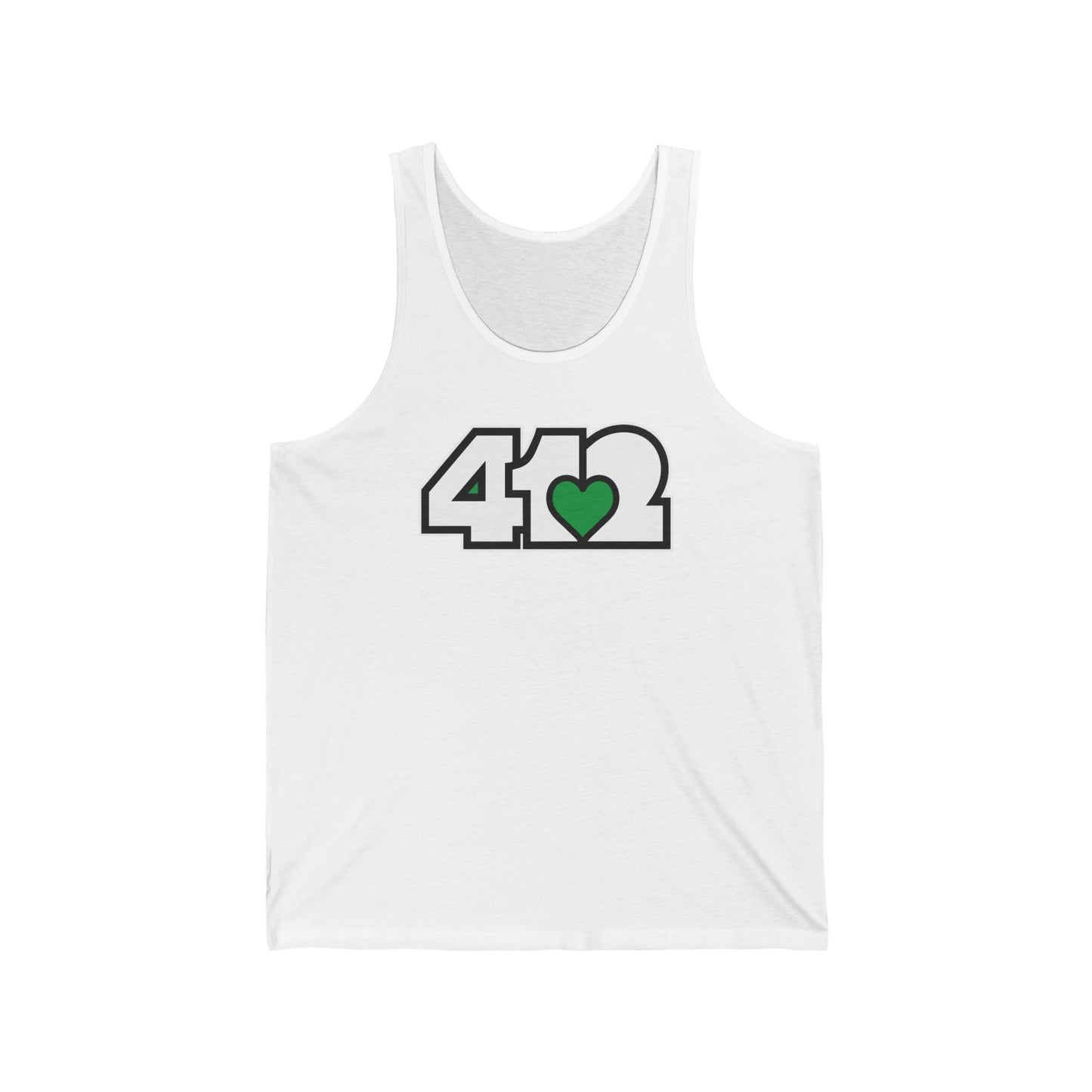 412 Unisex Jersey Tank - Green Heart, White Logo