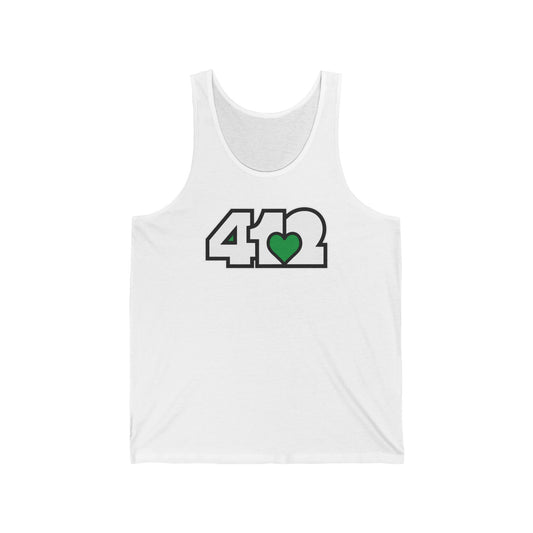 412 Unisex Jersey Tank - Green Heart, White Logo