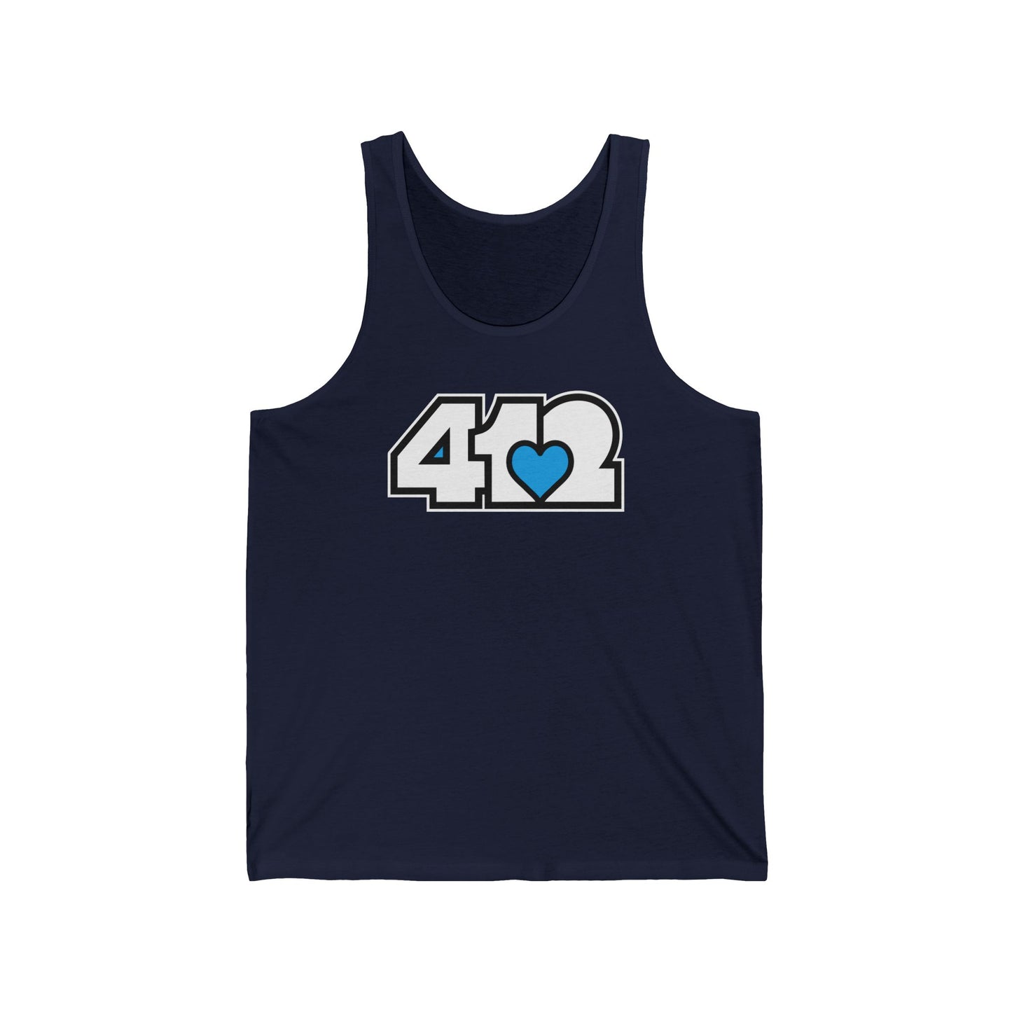 412 Unisex Jersey Tank - Blue Heart, White Logo