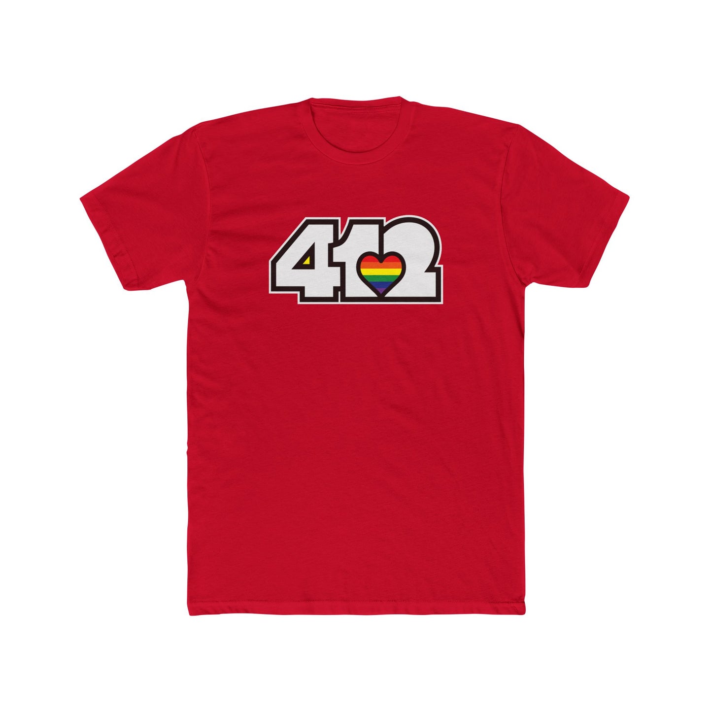 412 Contoured Fit Tee - Rainbow Heart, White Logo