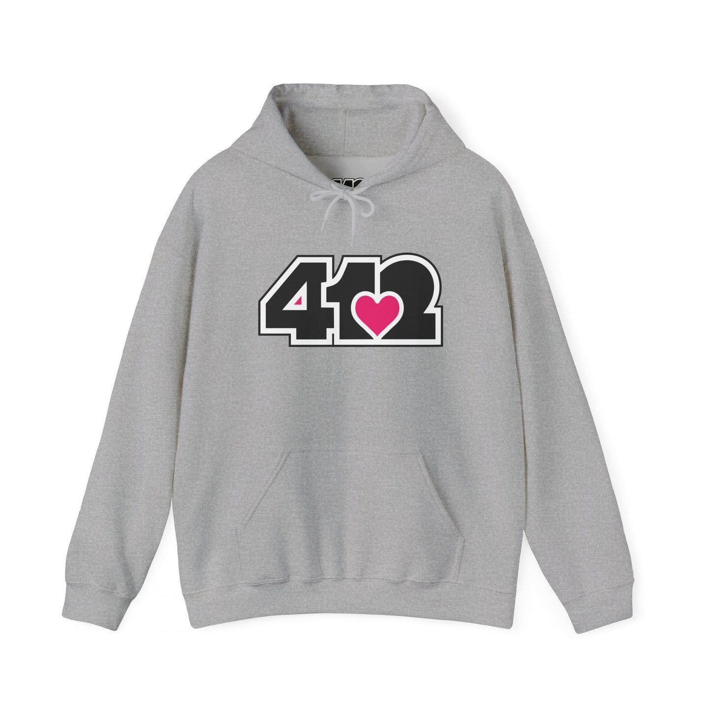 412 Classic Fit Adult Hoodie - Pink Heart, Black Logo-Hoodie-Sport Grey-4OneLove2; Pittsburgh Branded Clothing; Pittsburgh Apparel; 412 Clothing