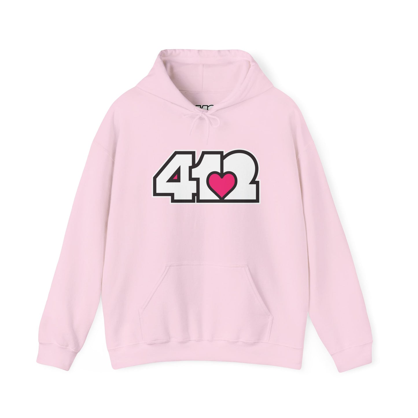 412 Classic Fit Adult Hoodie - Pink Heart, White Logo-Hoodie-Light Pink-4OneLove2; Pittsburgh Branded Clothing; Pittsburgh Apparel; 412 Clothing