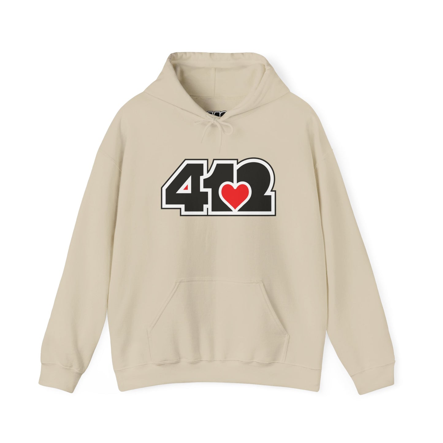 412 Classic Fit Adult Hoodie - Red Heart Black Logo-Hoodie-Sand-4OneLove2; Pittsburgh Branded Clothing; Pittsburgh Apparel; 412 Clothing