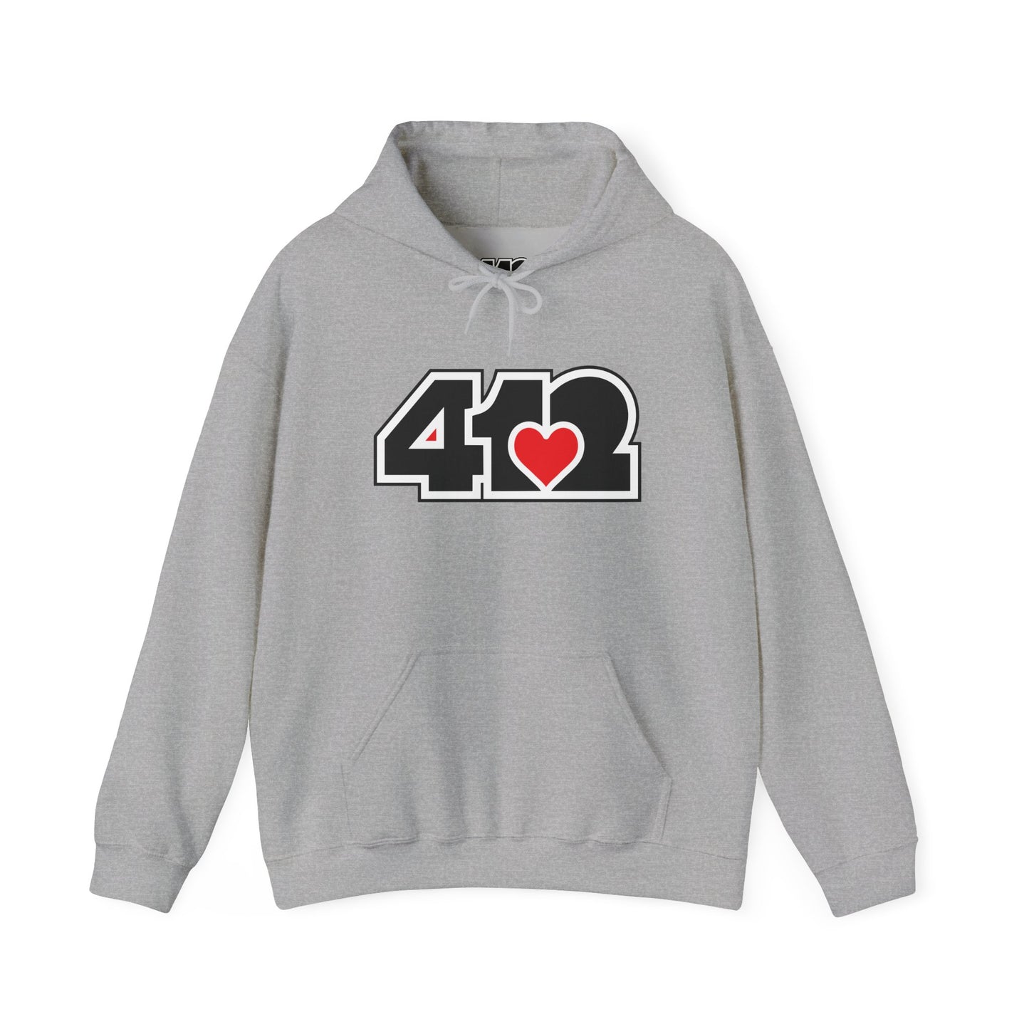 412 Classic Fit Adult Hoodie - Red Heart Black Logo-Hoodie-Sport Grey-4OneLove2; Pittsburgh Branded Clothing; Pittsburgh Apparel; 412 Clothing