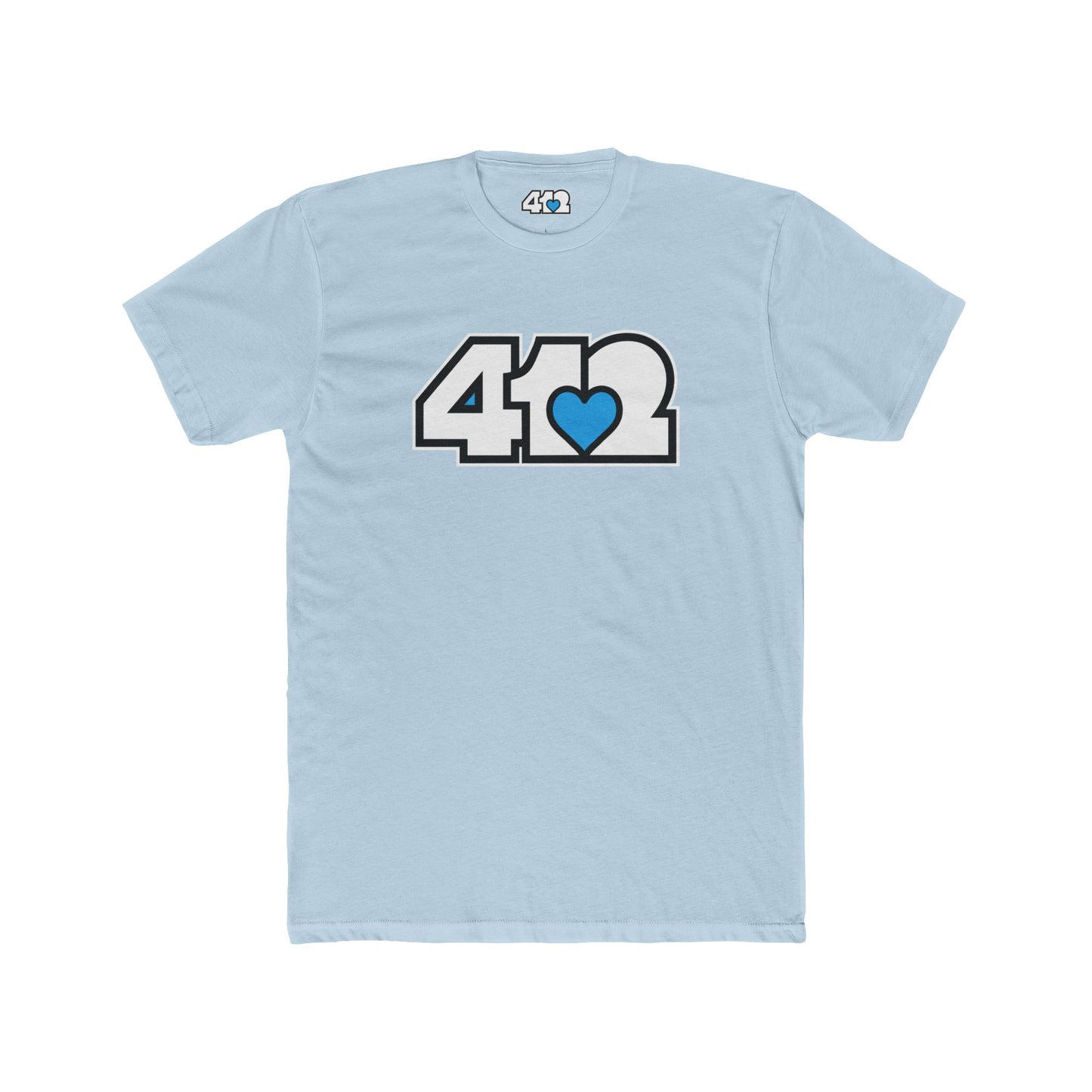 412 Contoured Fit Tee - Blue Heart, White Logo-T-Shirt-Solid Light Blue-4OneLove2; Pittsburgh Branded Clothing; Pittsburgh Apparel; 412 Clothing