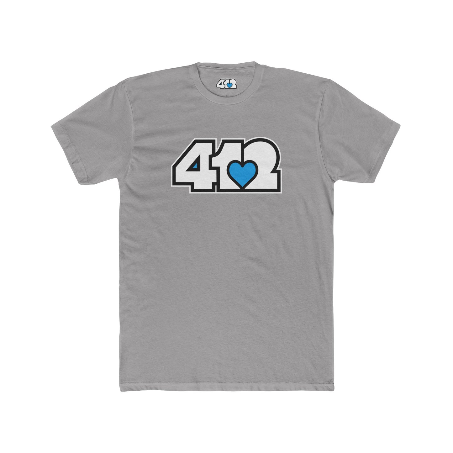 412 Contoured Fit Tee - Blue Heart, White Logo-T-Shirt-Solid Light Grey-4OneLove2; Pittsburgh Branded Clothing; Pittsburgh Apparel; 412 Clothing