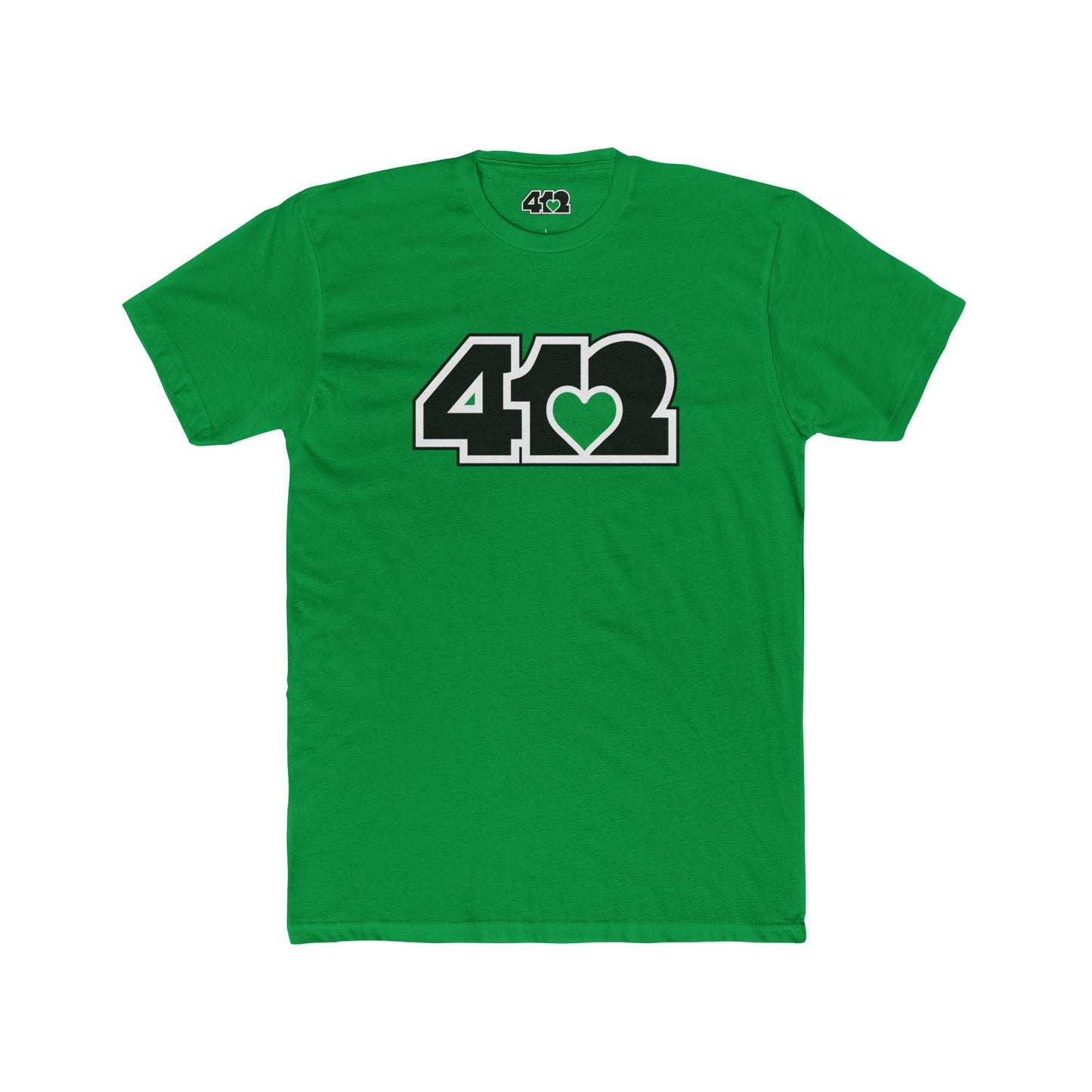 412 Contoured Fit Tee - Green Heart, Black Logo-T-Shirt-Solid Kelly Green-4OneLove2; Pittsburgh Branded Clothing; Pittsburgh Apparel; 412 Clothing
