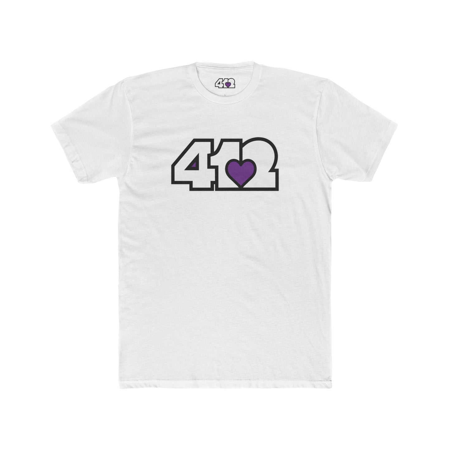 412 Contoured Fit Tee - Purple Heart, White Logo-T-Shirt-Solid White-4OneLove2; Pittsburgh Branded Clothing; Pittsburgh Apparel; 412 Clothing