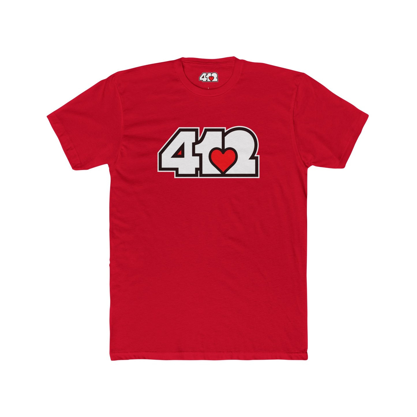 412 Contoured Fit Tee - Red Heart, White Logo-T-Shirt-Solid Red-4OneLove2; Pittsburgh Branded Clothing; Pittsburgh Apparel; 412 Clothing