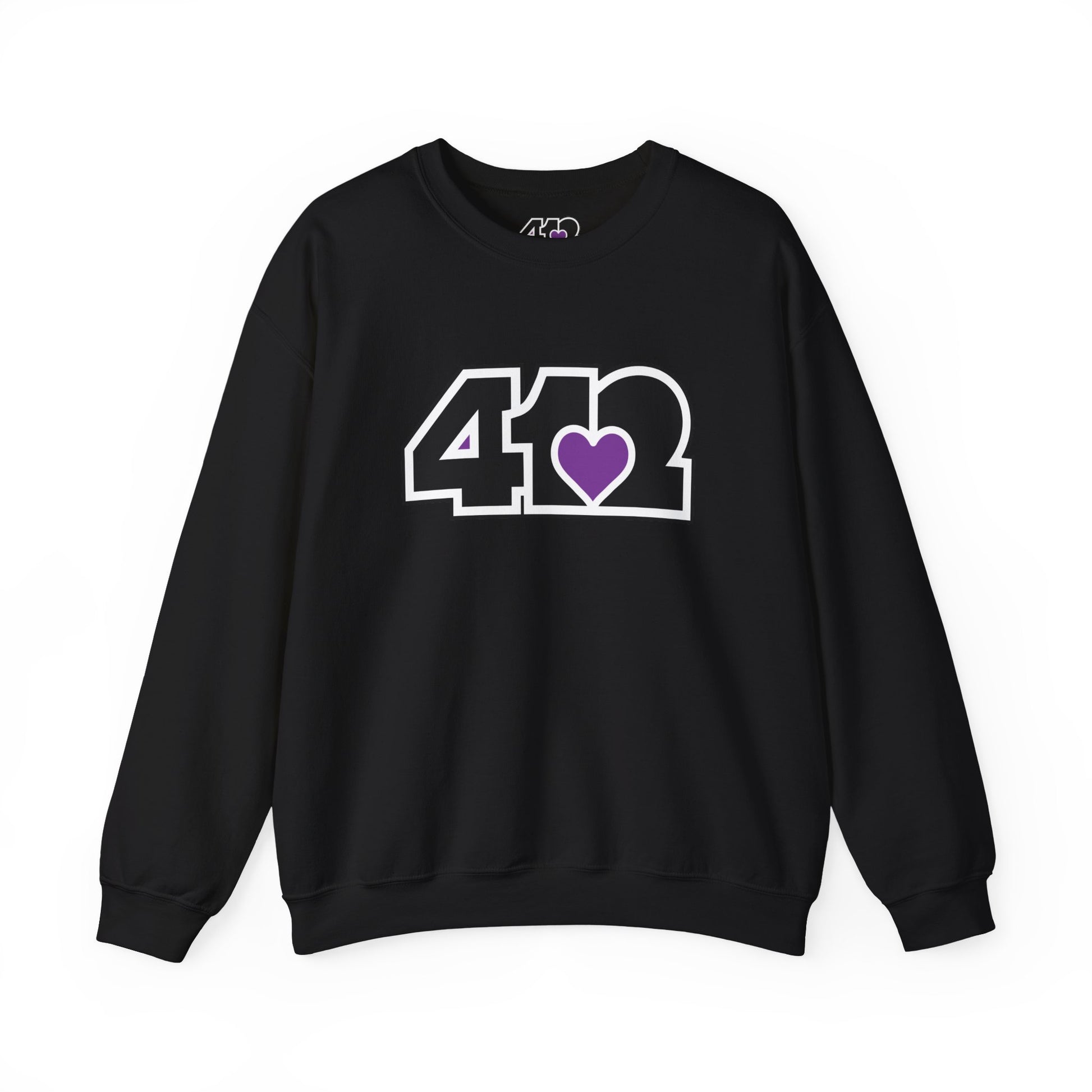 412 Crew Neck Sweatshirt - Purple Heart, Black Logo-Sweatshirt-Black-4OneLove2; Pittsburgh Branded Clothing; Pittsburgh Apparel; 412 Clothing