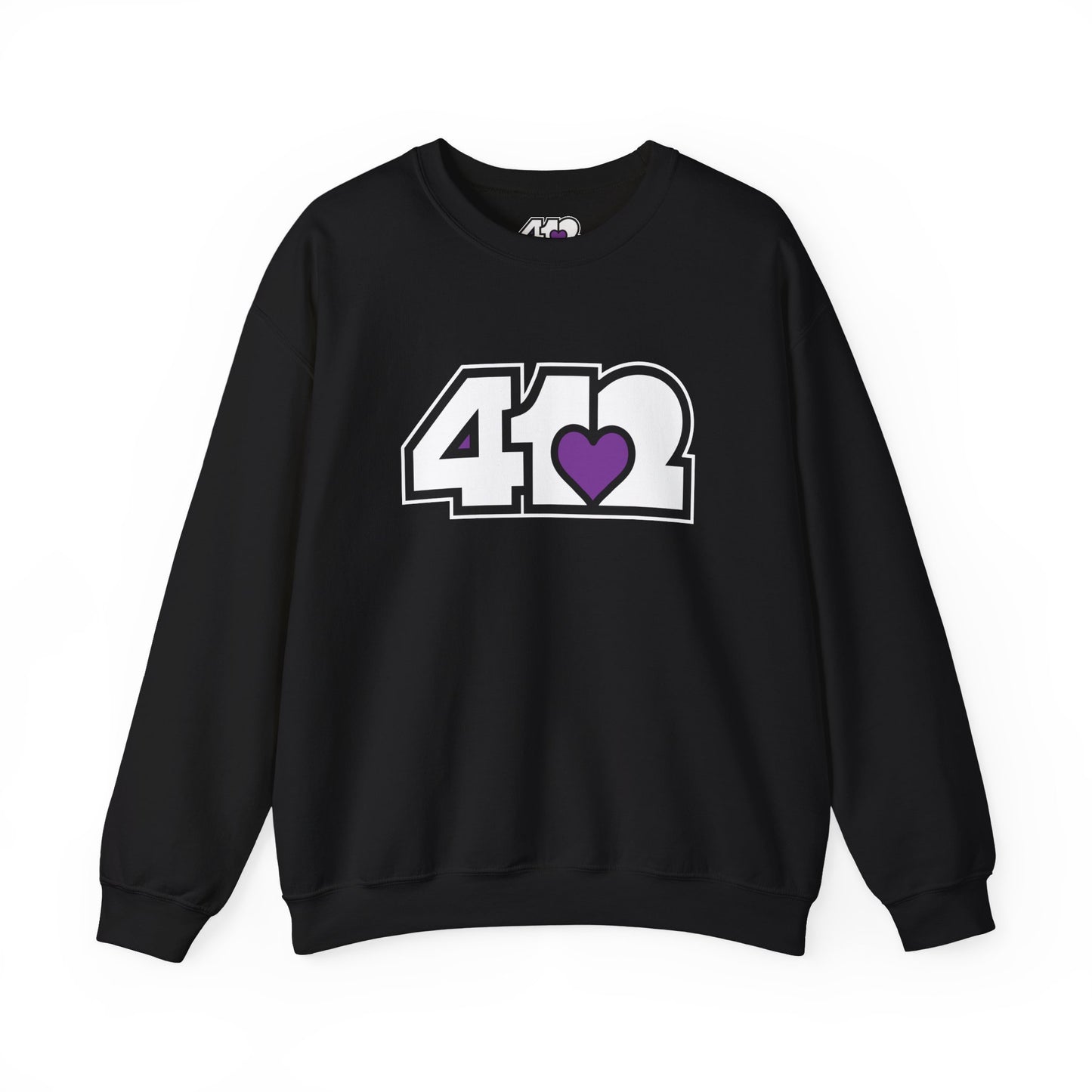 412 Crew Neck Sweatshirt - Purple Heart, White Logo-Sweatshirt-Black-4OneLove2; Pittsburgh Branded Clothing; Pittsburgh Apparel; 412 Clothing