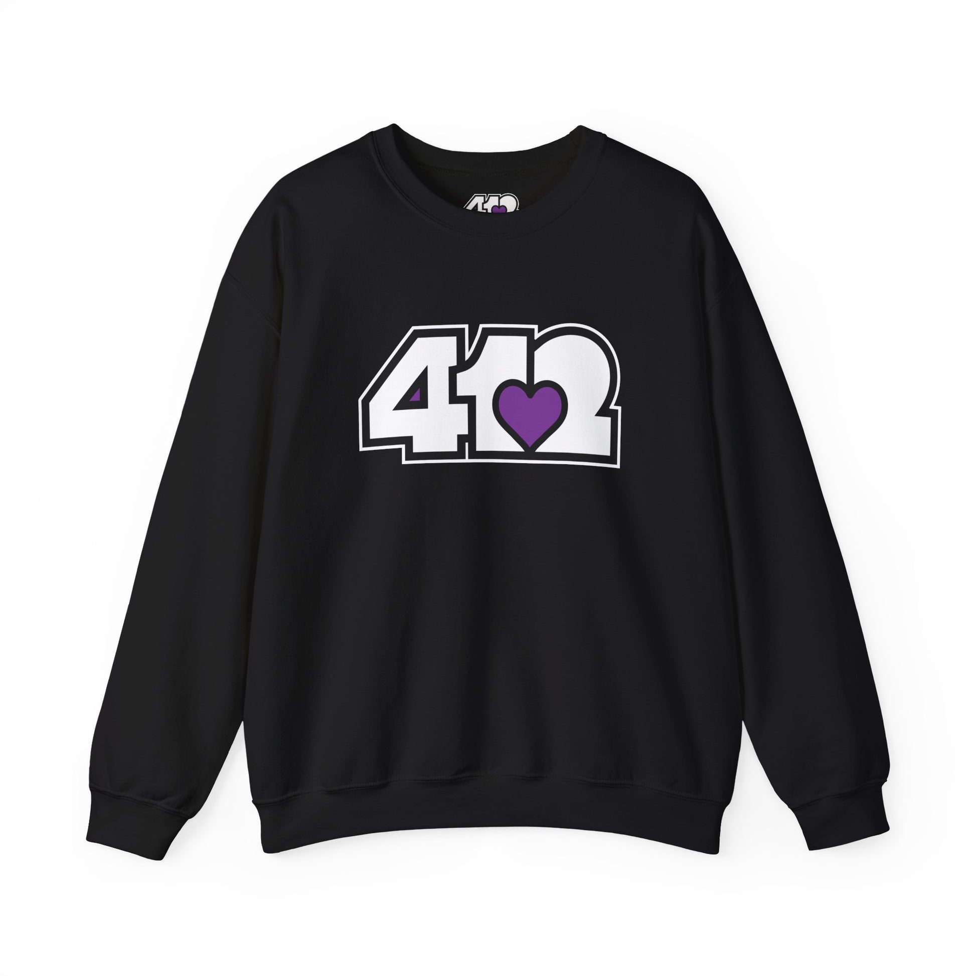 412 Crew Neck Sweatshirt - Purple Heart, White Logo-Sweatshirt-Black-4OneLove2; Pittsburgh Branded Clothing; Pittsburgh Apparel; 412 Clothing
