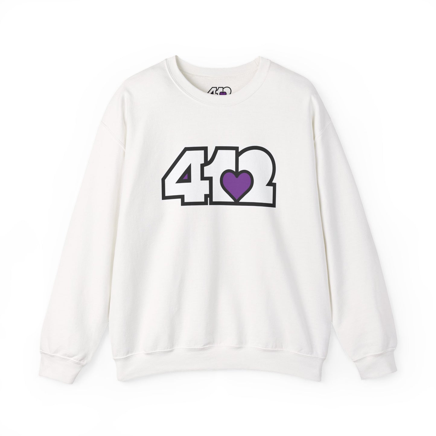 412 Crew Neck Sweatshirt - Purple Heart, White Logo-Sweatshirt-White-4OneLove2; Pittsburgh Branded Clothing; Pittsburgh Apparel; 412 Clothing