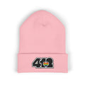 412 Cuffed Beanie Hat | Embroidered Black and Rainbow Logo. Apparel Color: Baby Pink. Featuring a snug cuffed fit, and soft acrylic for winter style.
