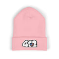 Cozy 412 Cuffed Beanie Hat | Embroidered Stars & Stripes White Logo. Apparel Color: Baby Pink. Featuring a snug cuffed fit, and soft acrylic for winter style.
