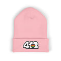 412 Cuffed Beanie Hat | Embroidered White and Rainbow Logo. Apparel Color: Baby Pink. Featuring a snug cuffed fit, and soft acrylic for winter style.