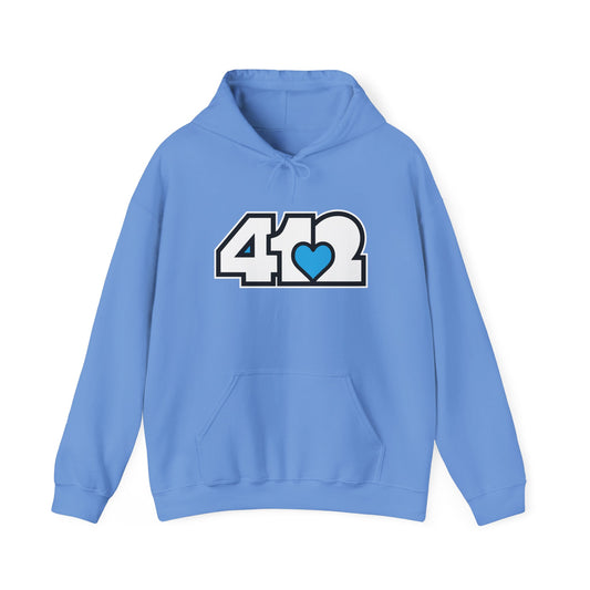 412 Classic Fit Adult Hoodie - Blue Heart, White Logo