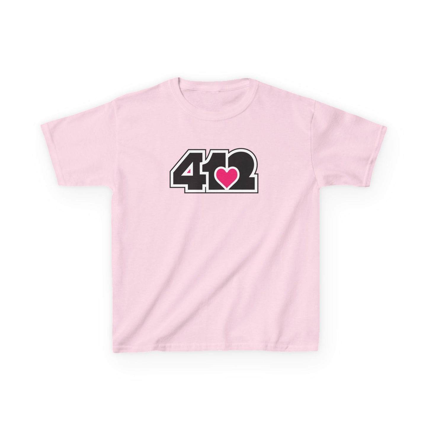 412 Kids Cotton Tee - Pink Heart, Black Logo
