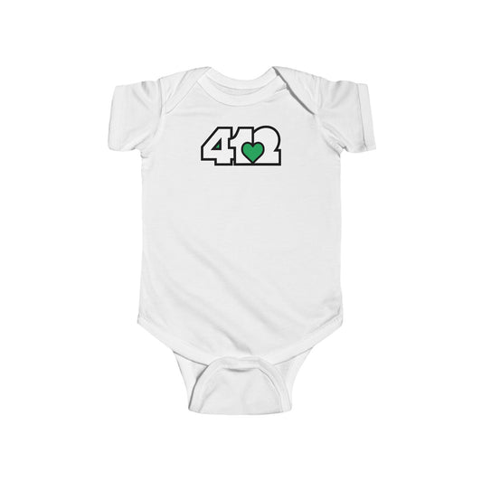 412 Infant Bodysuit - Green Heart, White Logo