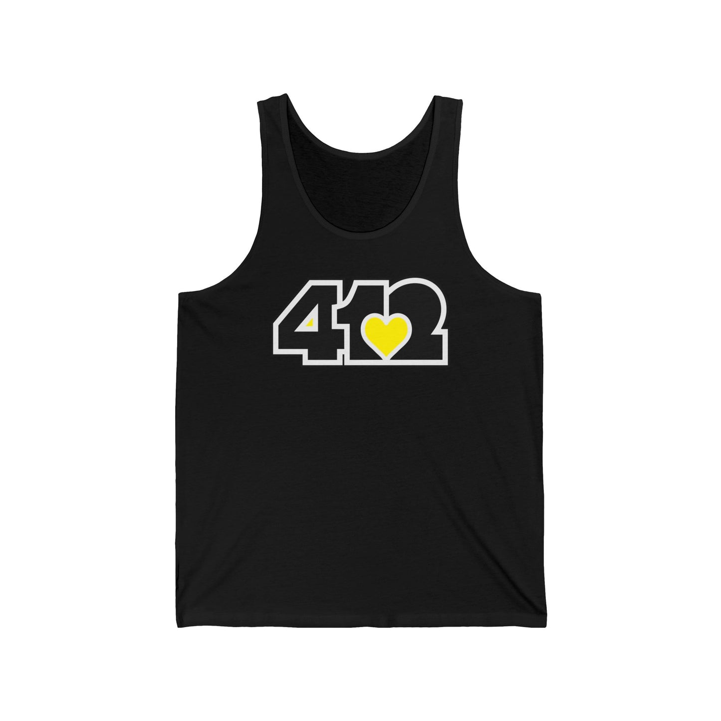 412 Unisex Jersey Tank - Yellow Heart, Black Logo
