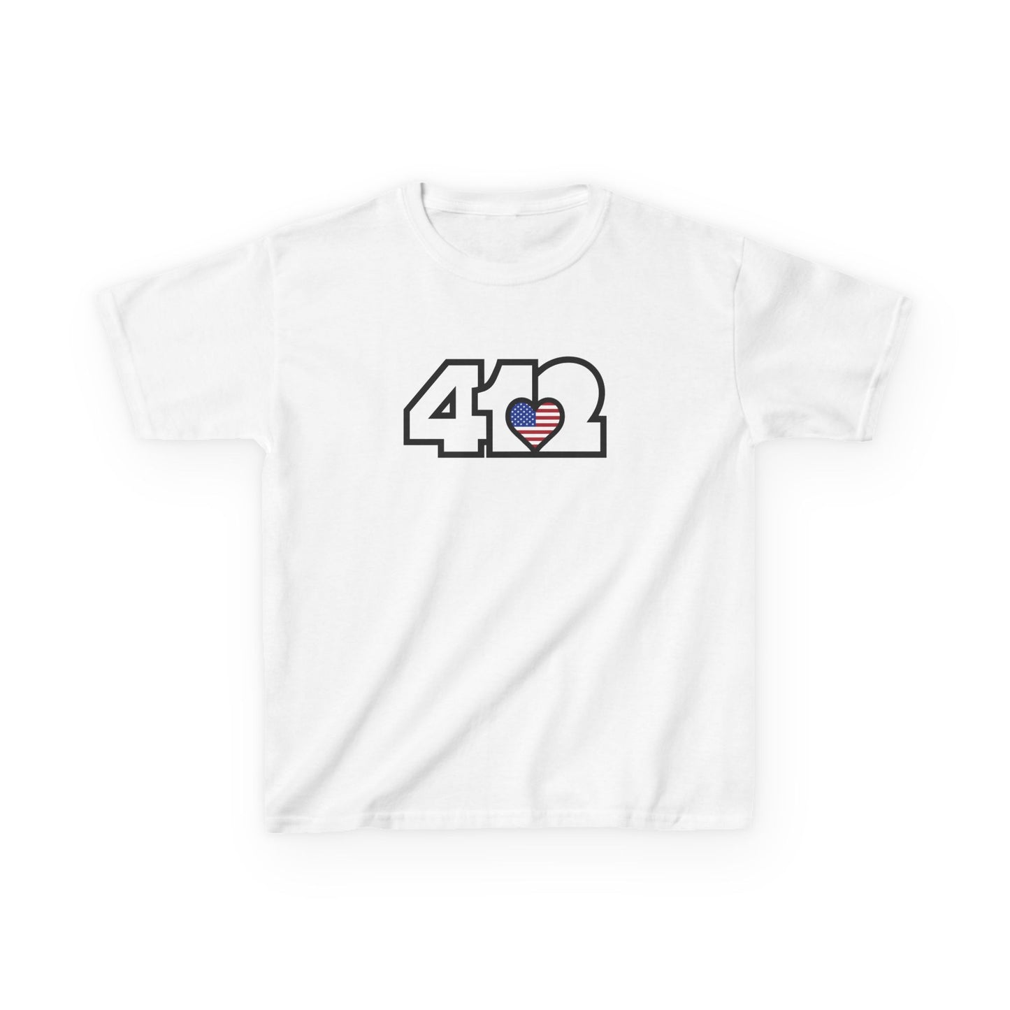412 Kids Cotton Tee - Stars & Stripes Heart, White Logo