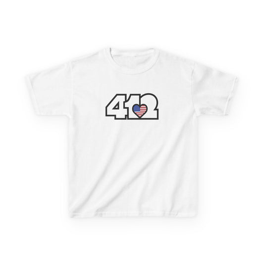412 Kids Cotton Tee - Stars & Stripes Heart, White Logo