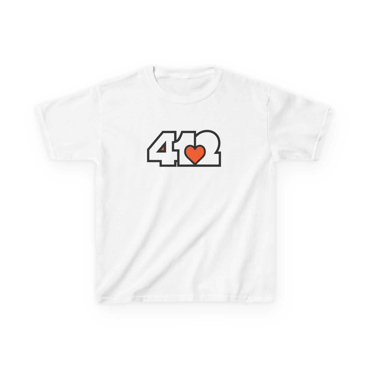 412 Kids Cotton Tee - Orange Heart, White Logo