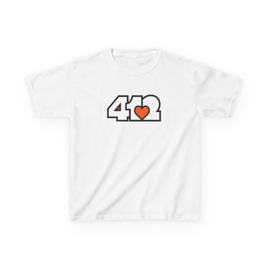 412 Kids Cotton Tee - Orange Heart, White Logo